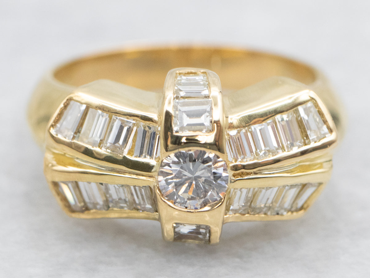 Modernist Gold Diamond Bow Ring
