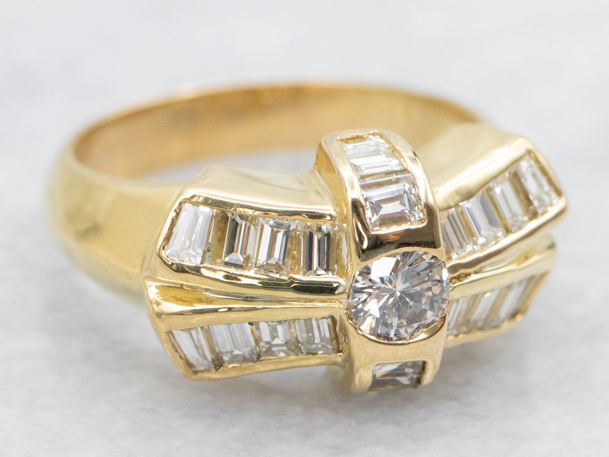 Modernist Gold Diamond Bow Ring