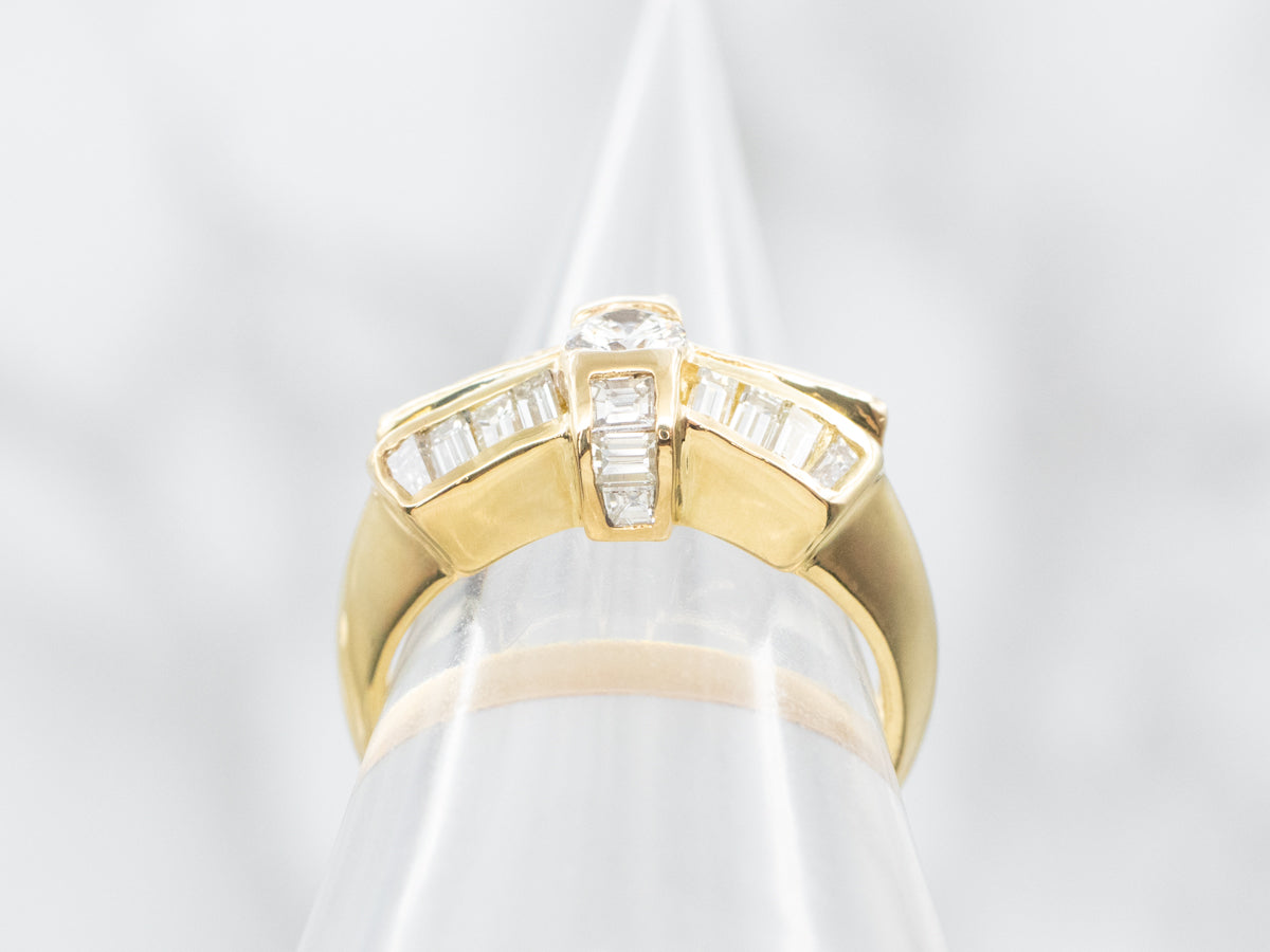 Modernist Gold Diamond Bow Ring