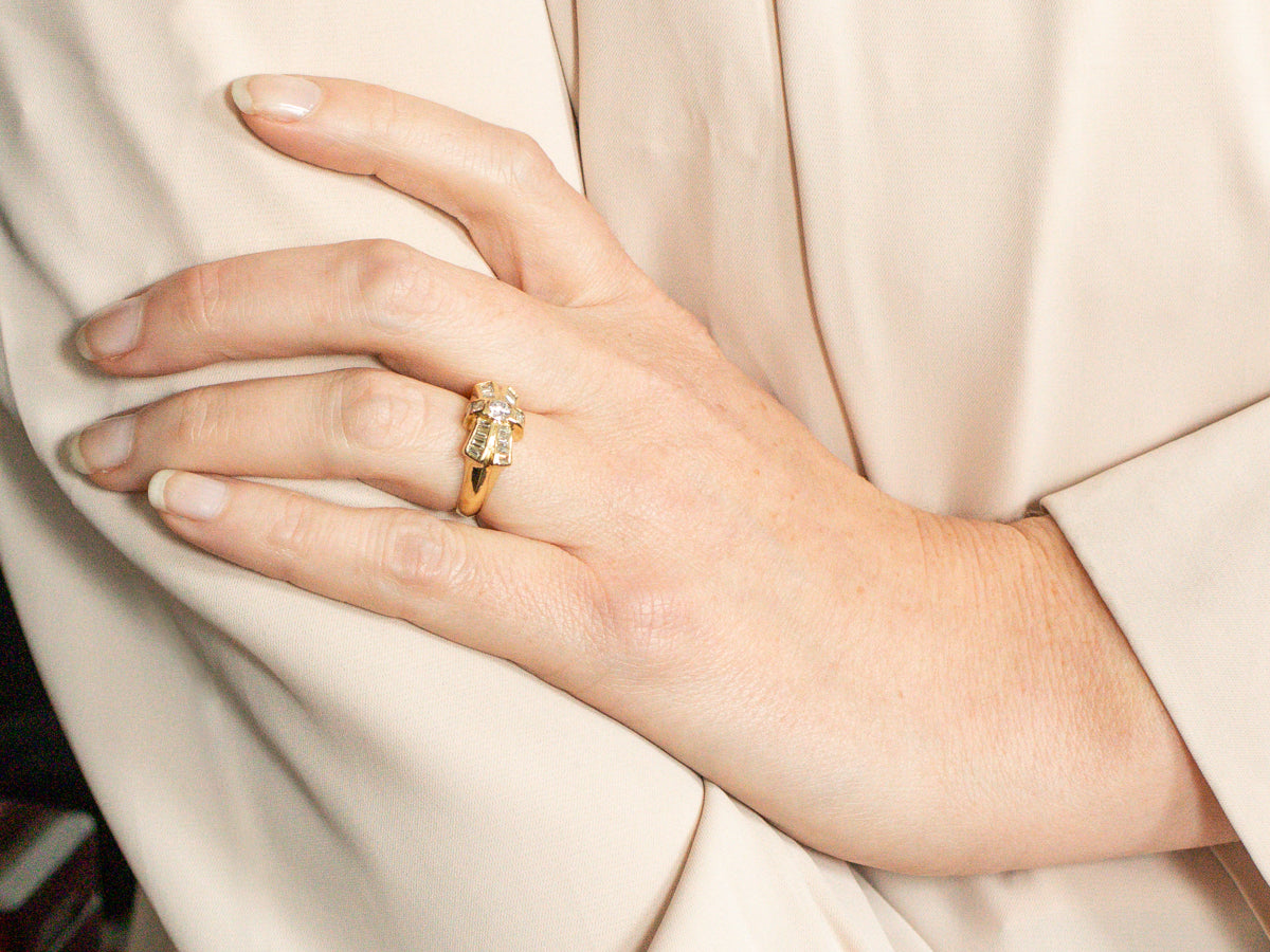 Modernist Gold Diamond Bow Ring