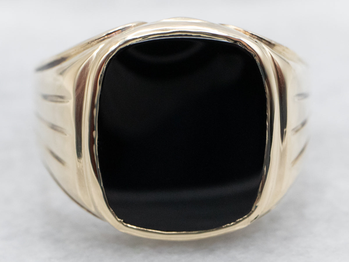 Anillo de declaración de ónix negro vintage para hombre