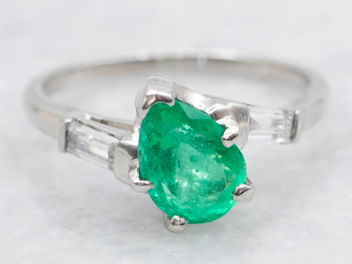 *RESERVED* Platinum Emerald and Diamond Bypass Engagement Ring