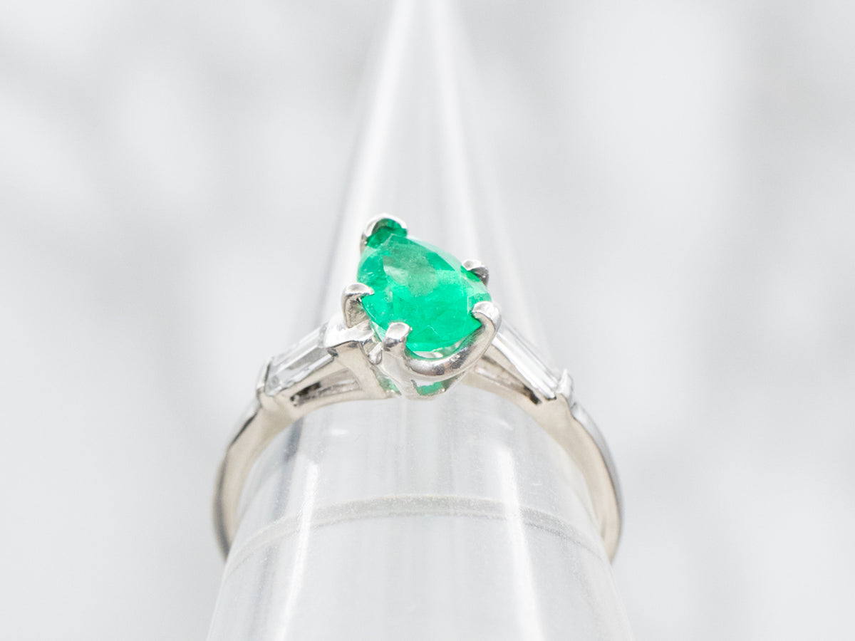 Platinum Emerald and Diamond Bypass Engagement Ring