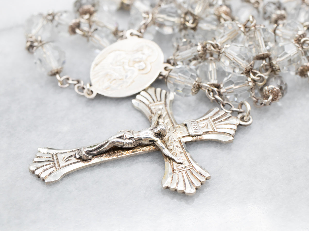 Vintage Sterling Silver Beaded Glass Rosary