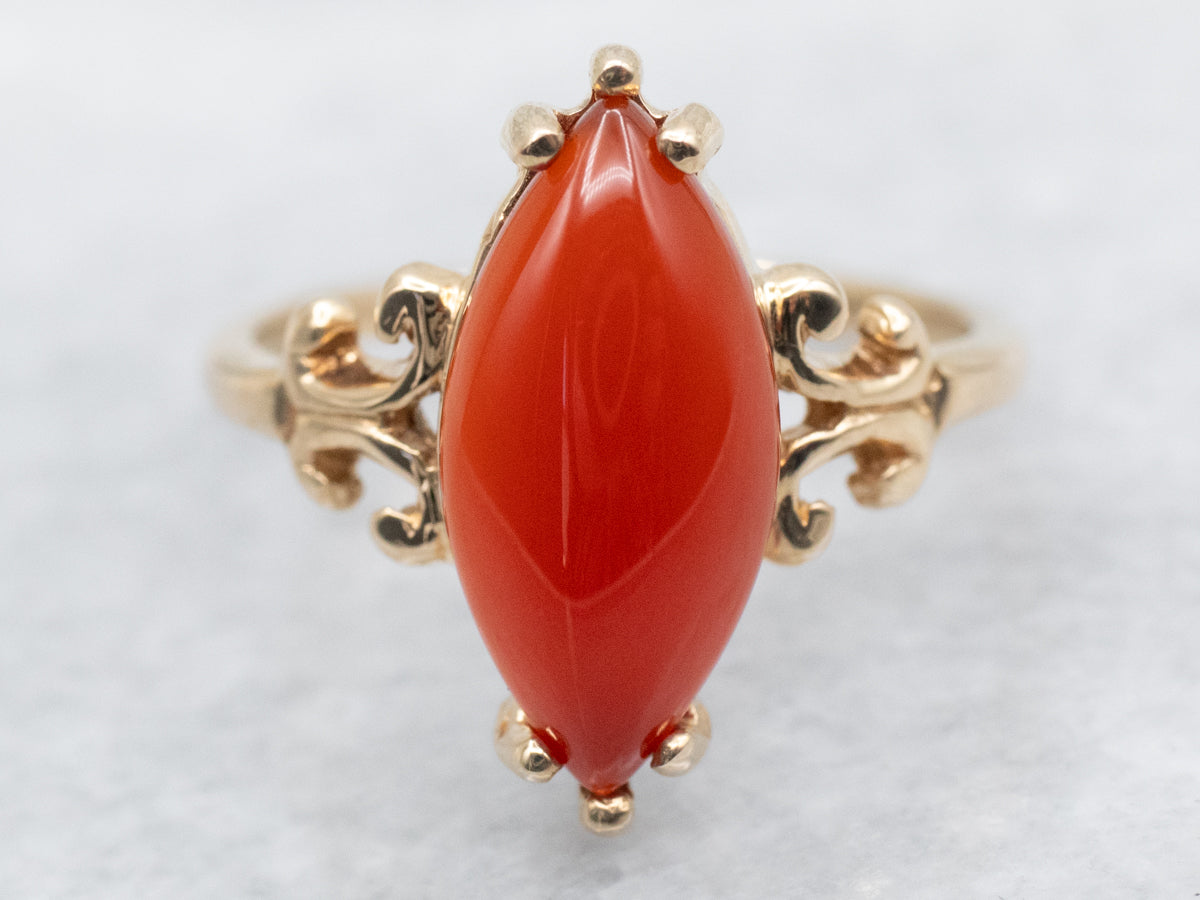 Vintage Marquise Cut Carnelian Solitaire Ring
