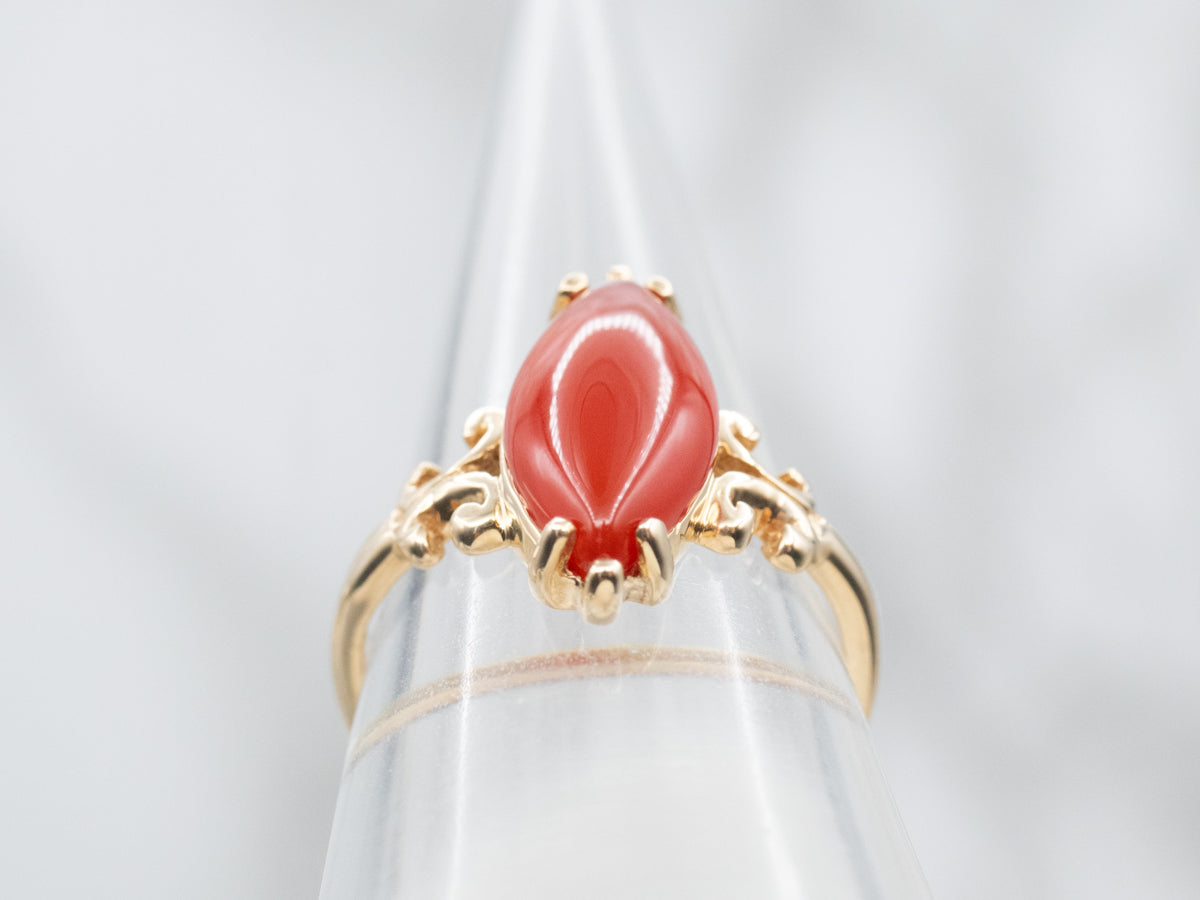 Vintage Marquise Cut Carnelian Solitaire Ring