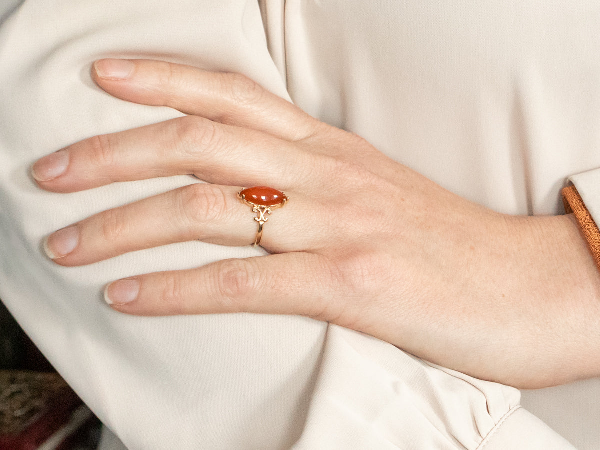 Vintage Marquise Cut Carnelian Solitaire Ring