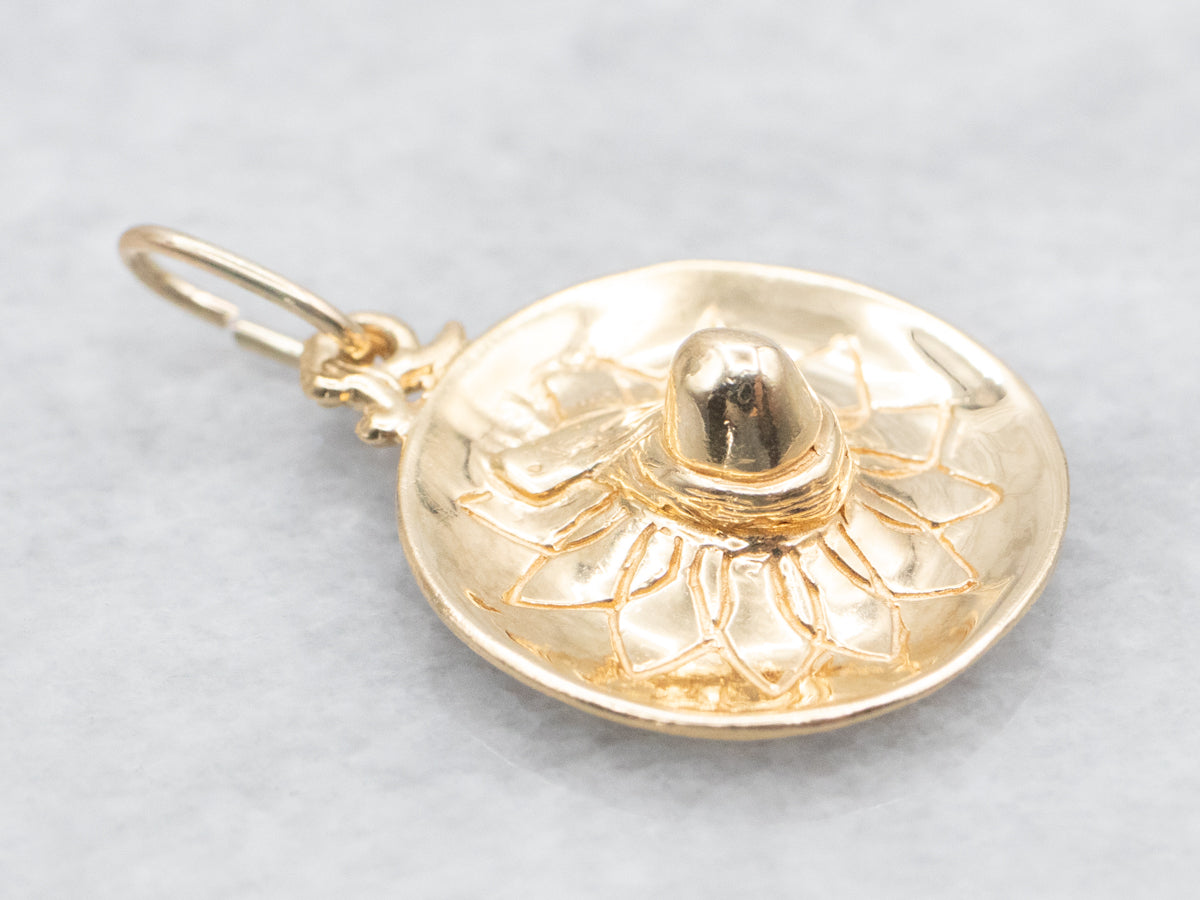 Polished Gold Etched Sombrero Charm