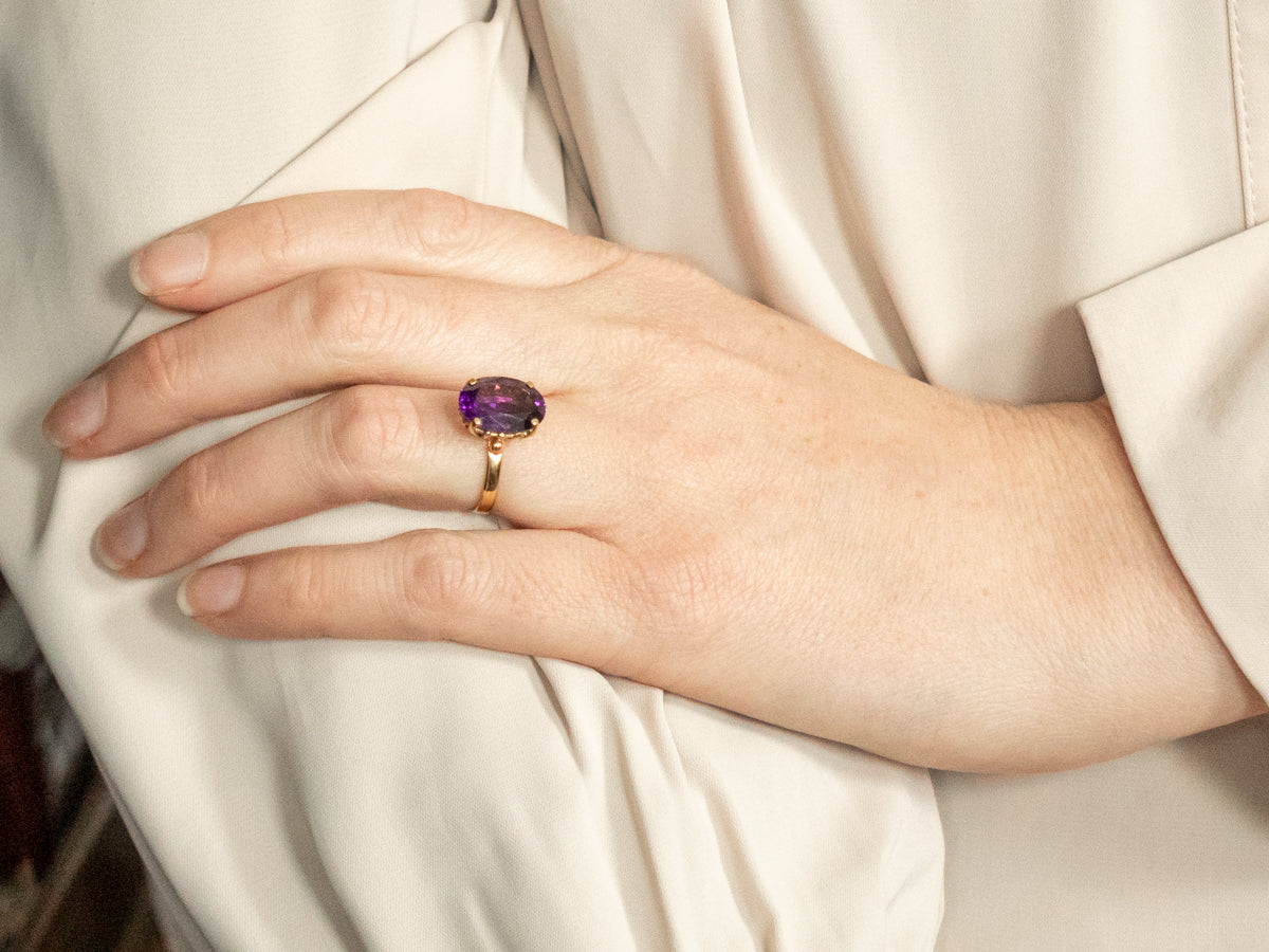 Oval Cut Amethyst Solitaire Ring