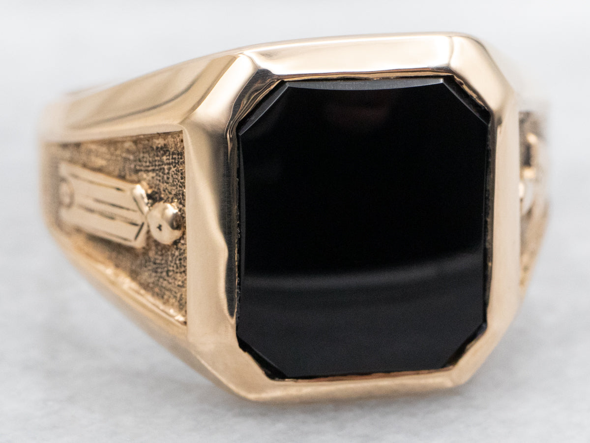 Black Onyx Masonic Shield Ring