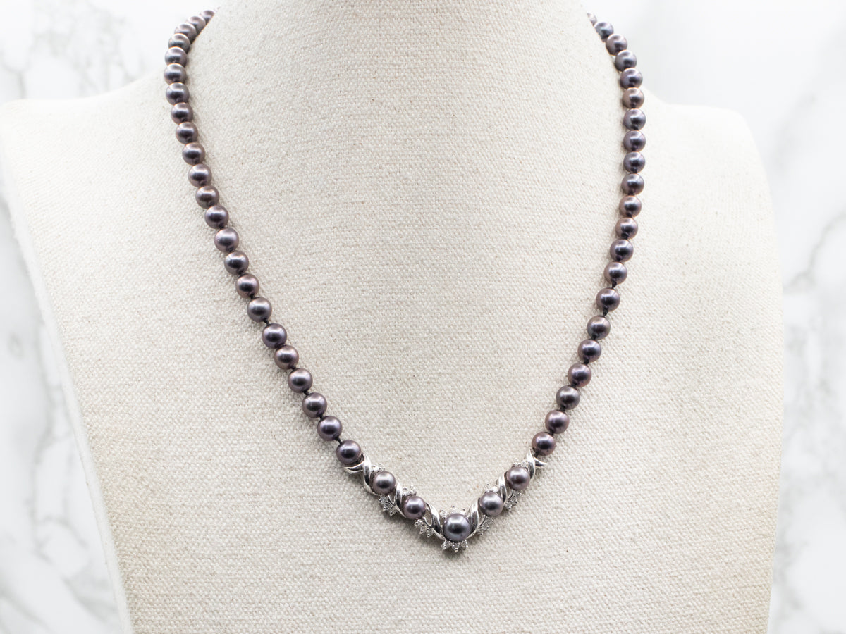 Dyed Black Pearl and Diamond Beaded Necklace
