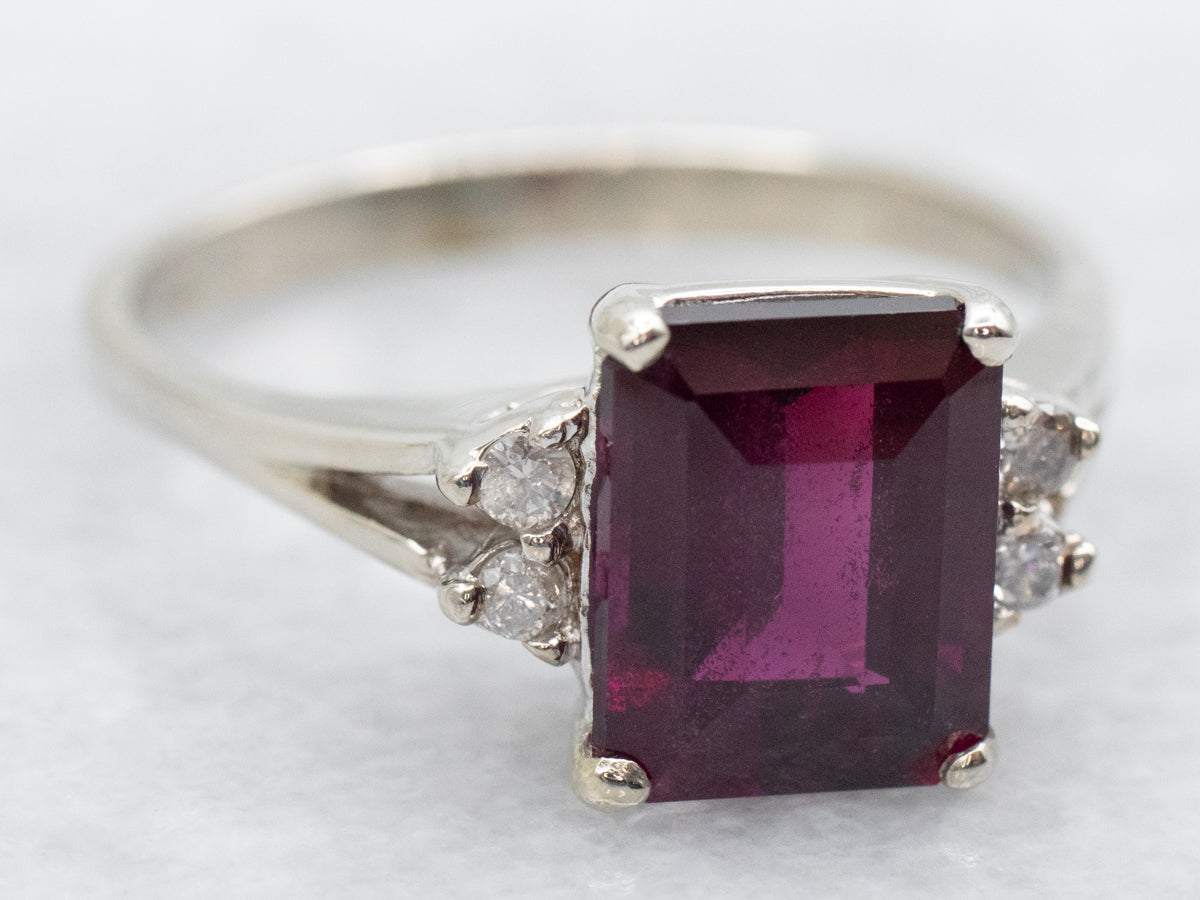 Garnet and Diamond White Gold Ring