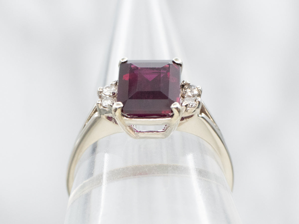Garnet and Diamond White Gold Ring