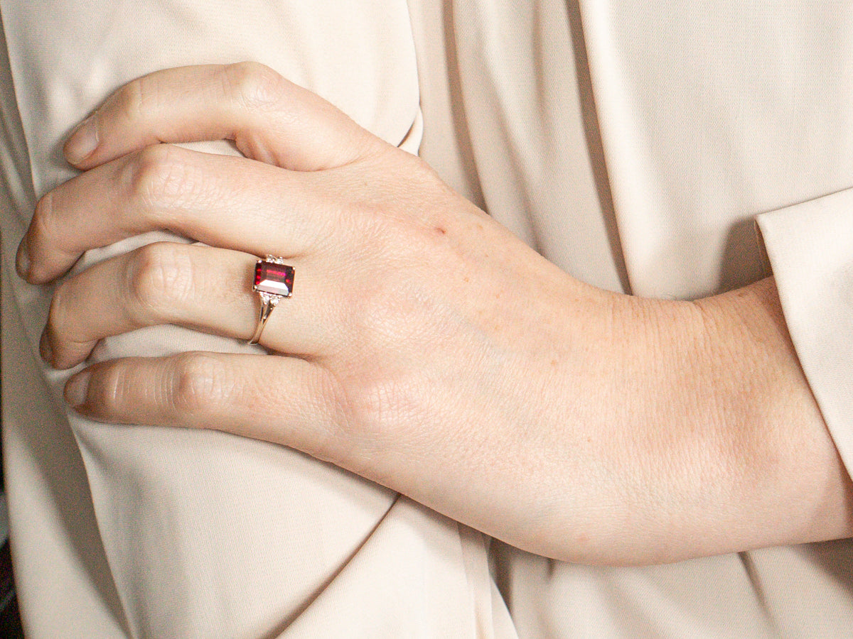 Garnet and Diamond White Gold Ring