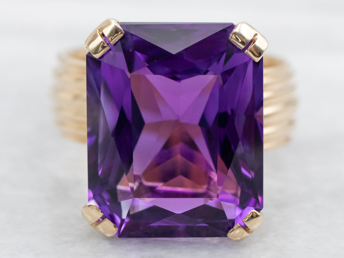 Art Carved Gold Amethyst Cocktail Ring