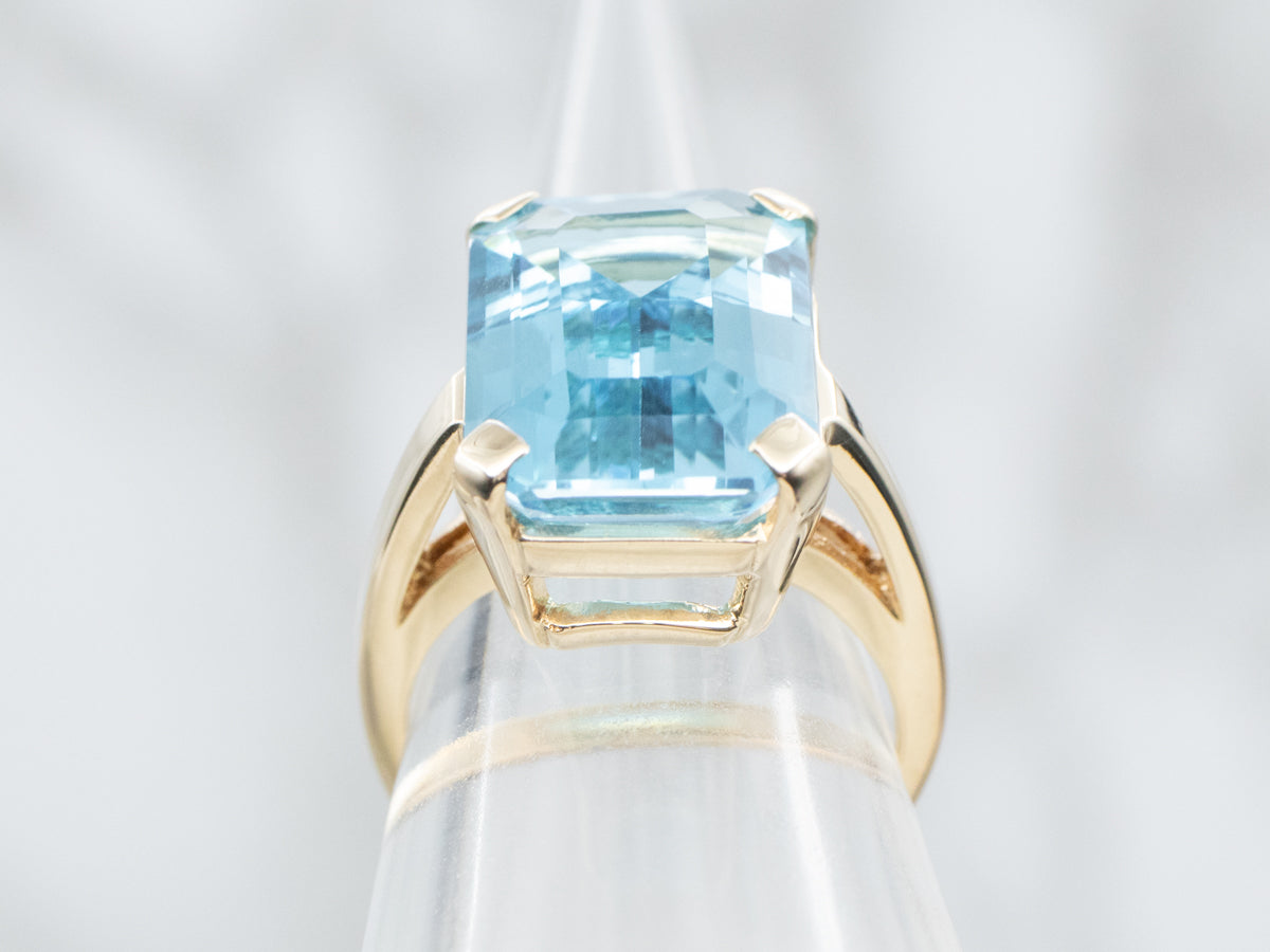 Yellow Gold Blue Topaz Solitaire Cocktail Ring
