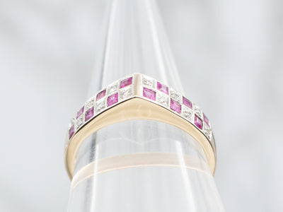 Yellow Gold Diamond and Synthetic Ruby Pointed Ring