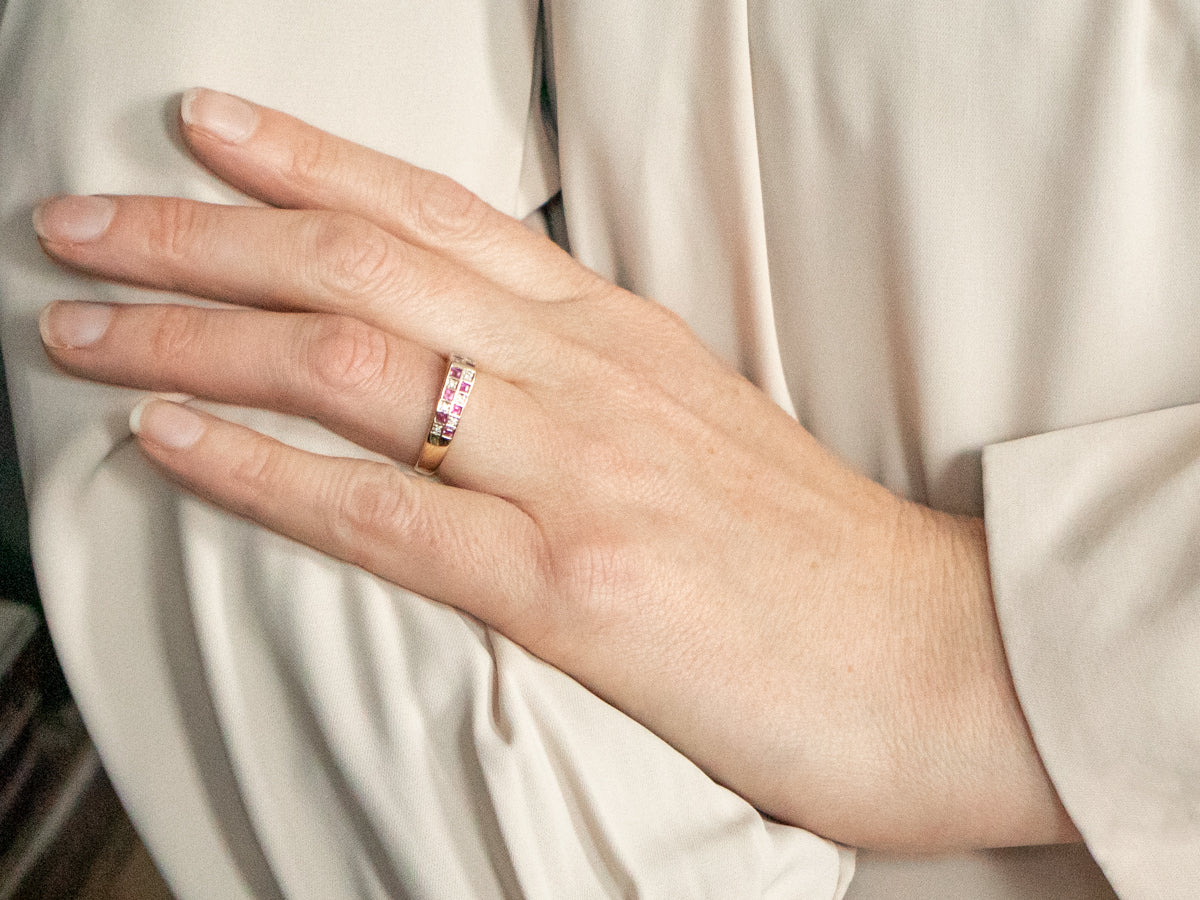 Yellow Gold Diamond and Synthetic Ruby Pointed Ring