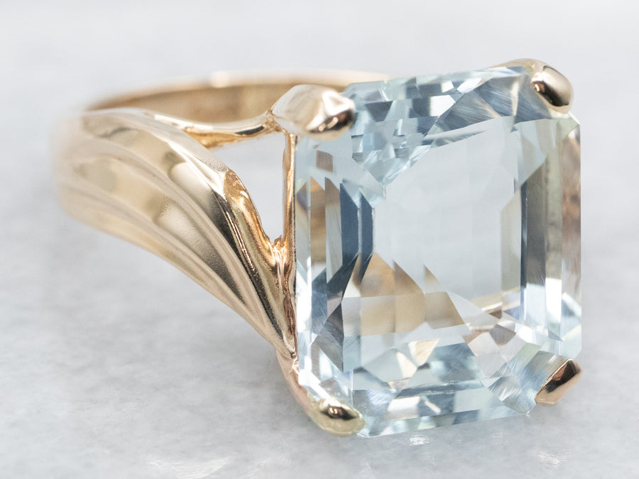 Yellow Gold Aquamarine Solitaire Bypass Ring