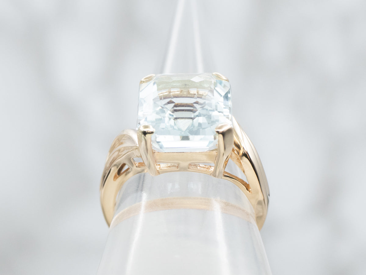 Yellow Gold Aquamarine Solitaire Bypass Ring