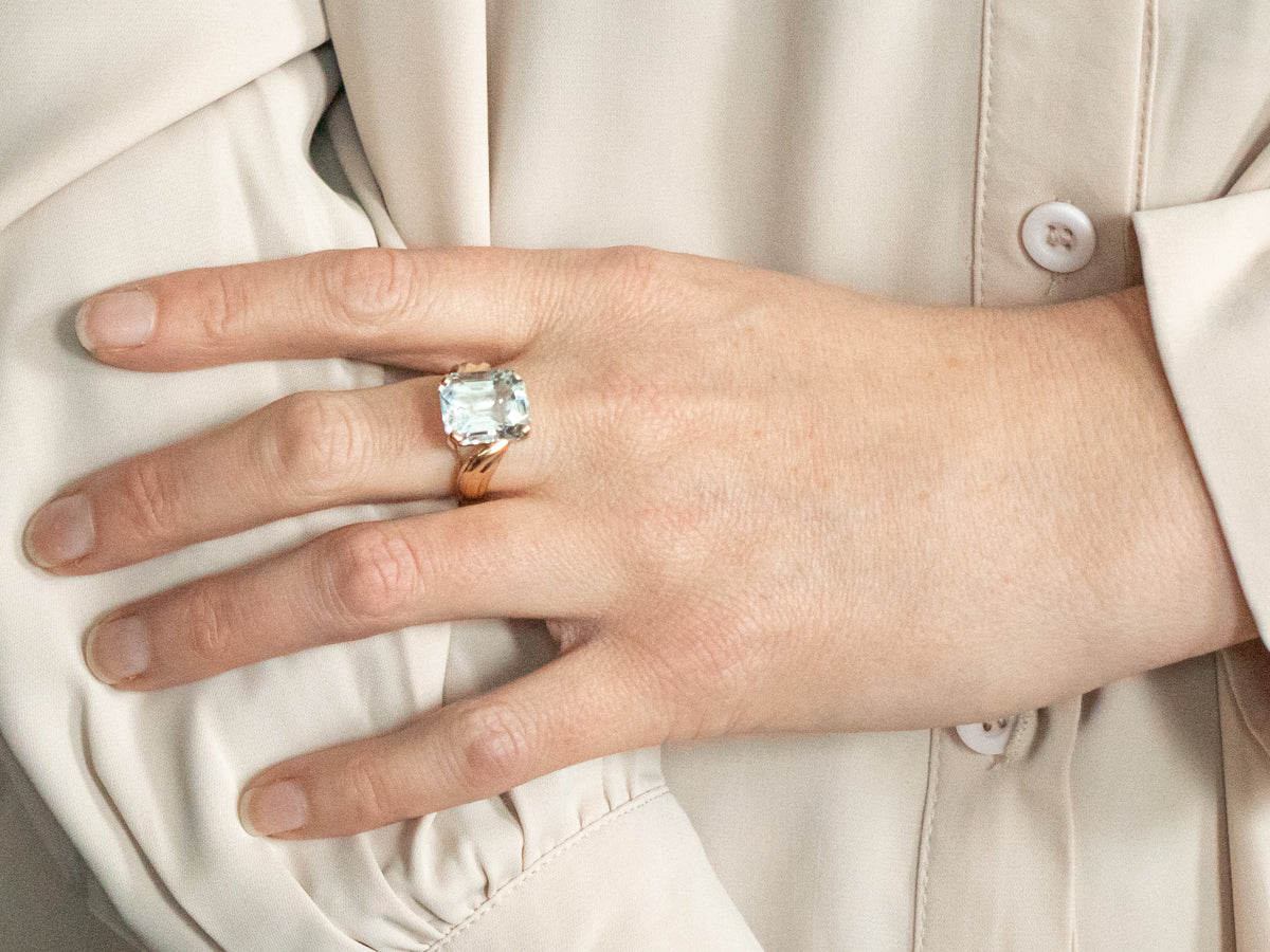 Yellow Gold Aquamarine Solitaire Bypass Ring