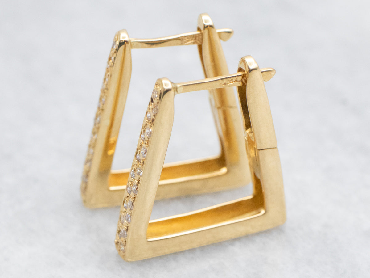 Modern Gold Diamond Hoop Earrings