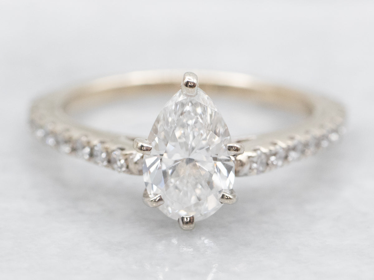 Modern Pear Cut Diamond Engagement Ring with Diamond Shoulders