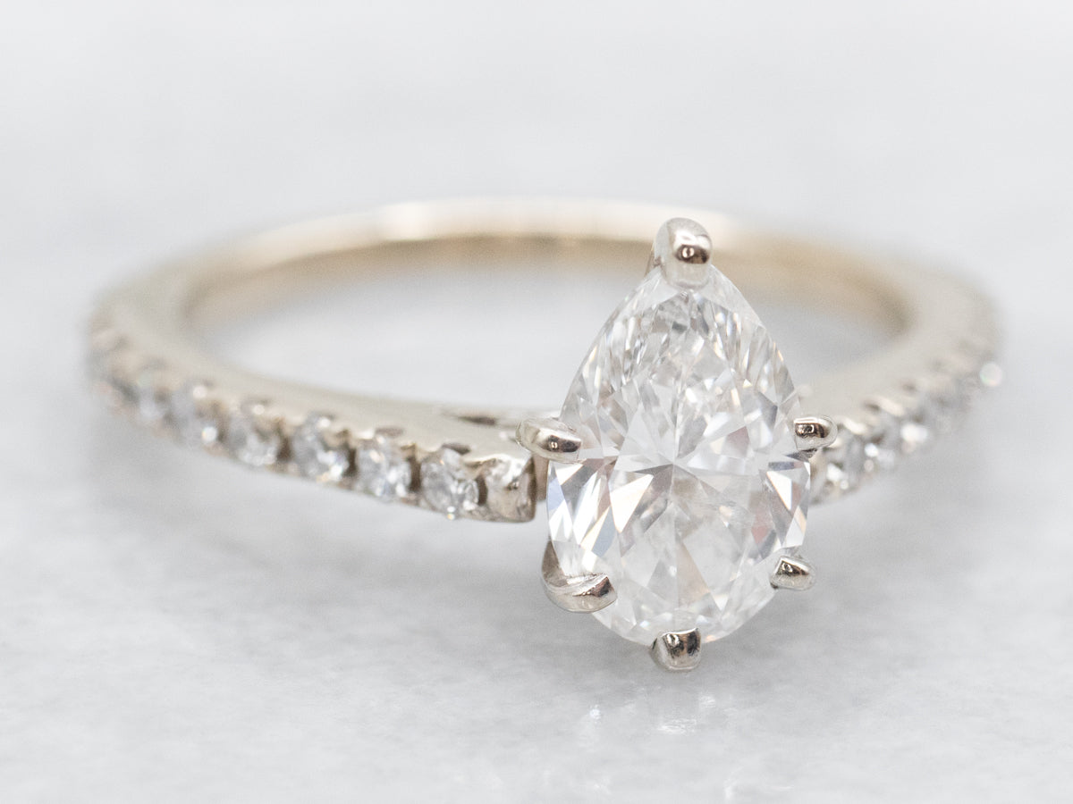 Modern Pear Cut Diamond Engagement Ring with Diamond Shoulders