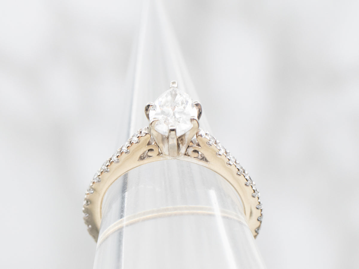 Modern Pear Cut Diamond Engagement Ring with Diamond Shoulders