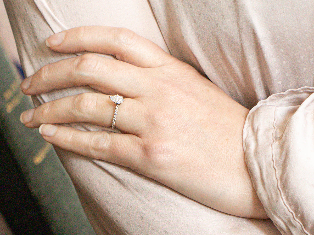 Modern Pear Cut Diamond Engagement Ring with Diamond Shoulders