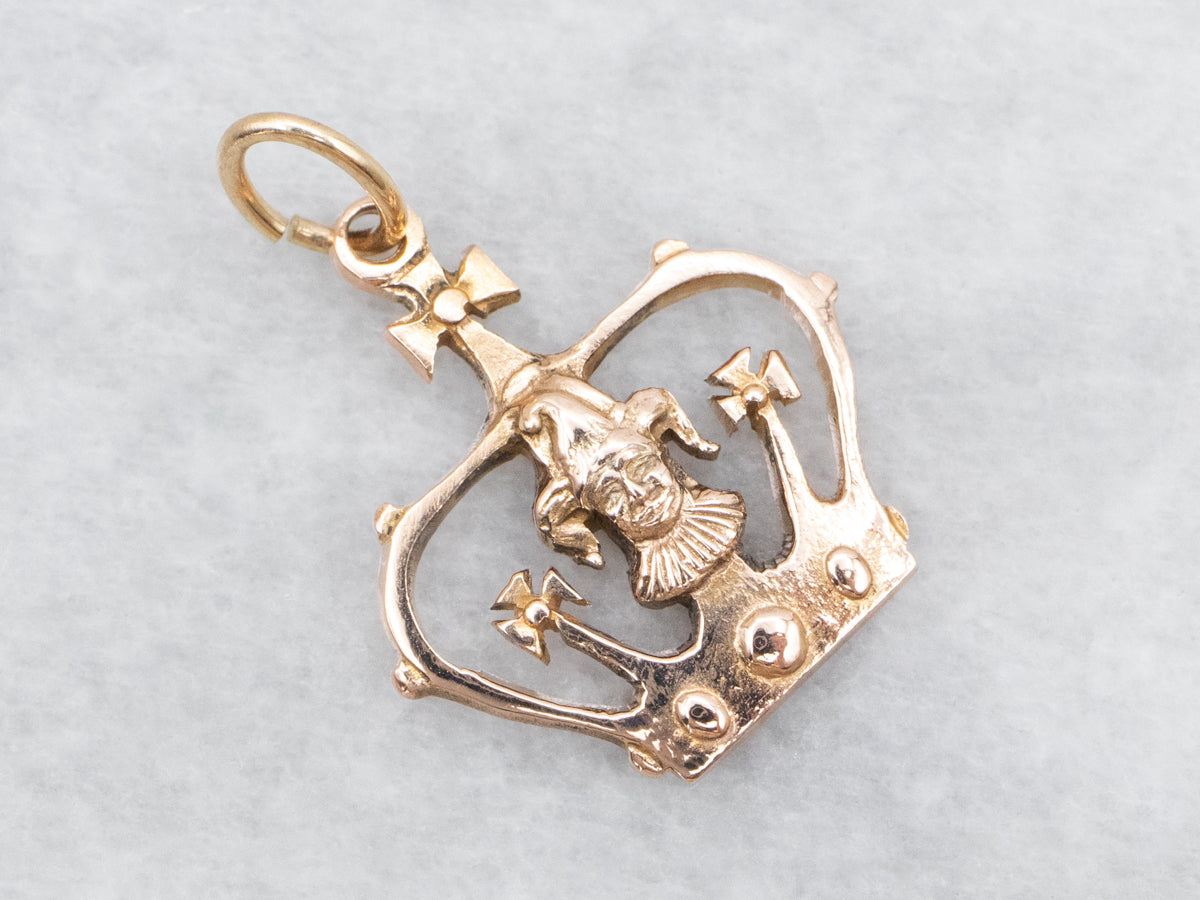 Court Jester and Gold Crown Charm Pendant