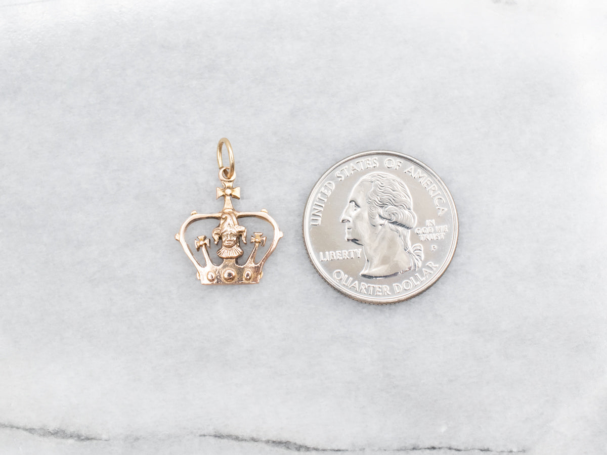 Court Jester and Gold Crown Charm Pendant