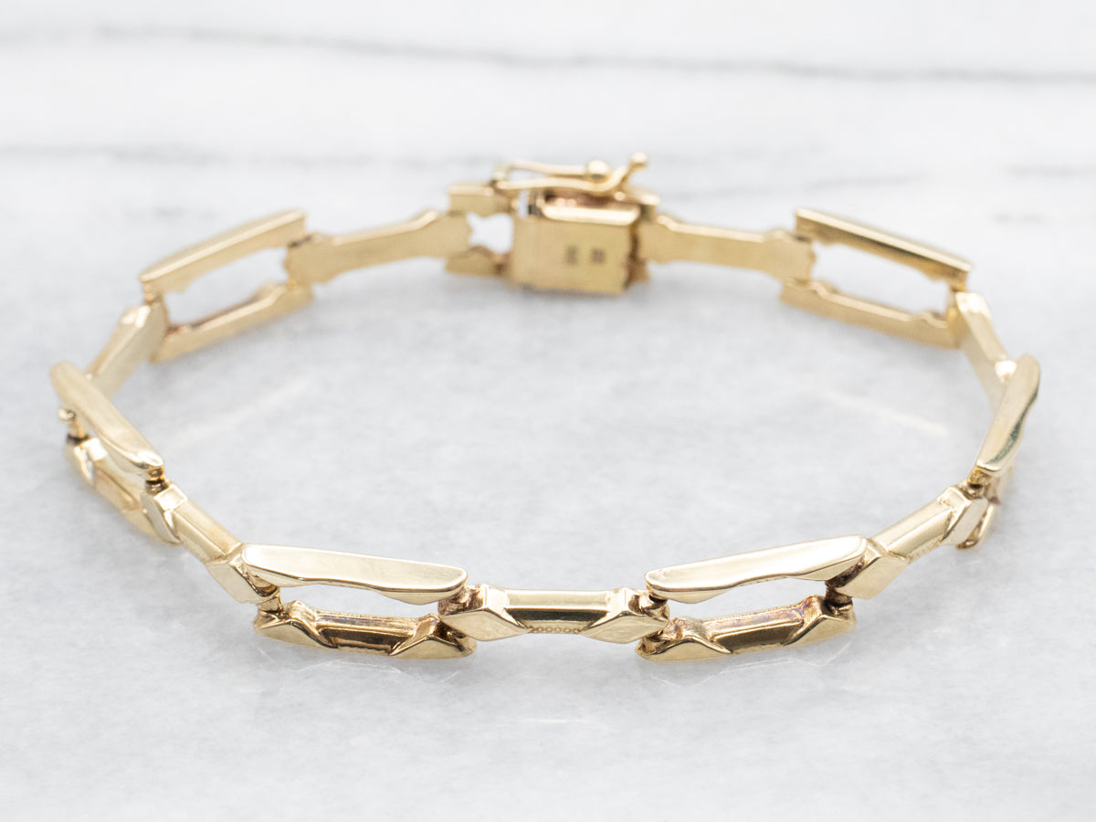 Yellow Gold Rectangle and Bar Link Bracelet