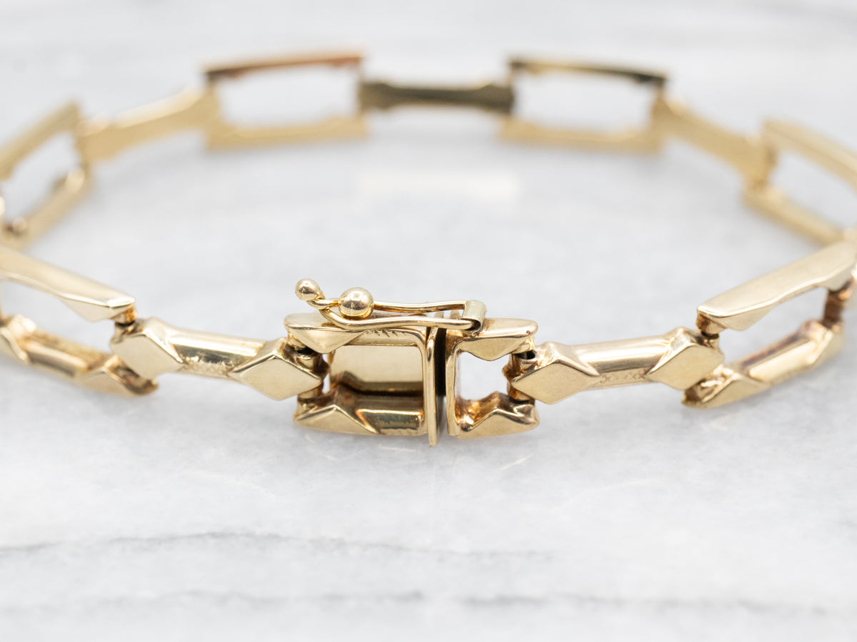 Yellow Gold Rectangle and Bar Link Bracelet