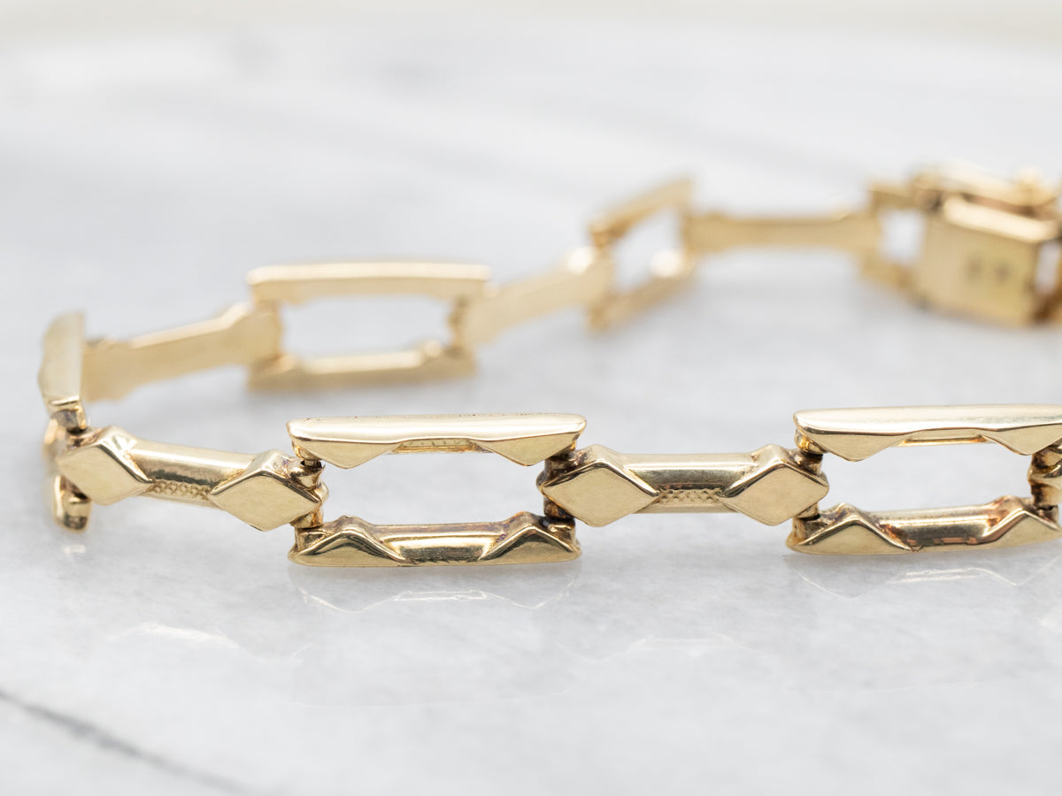Yellow Gold Rectangle and Bar Link Bracelet