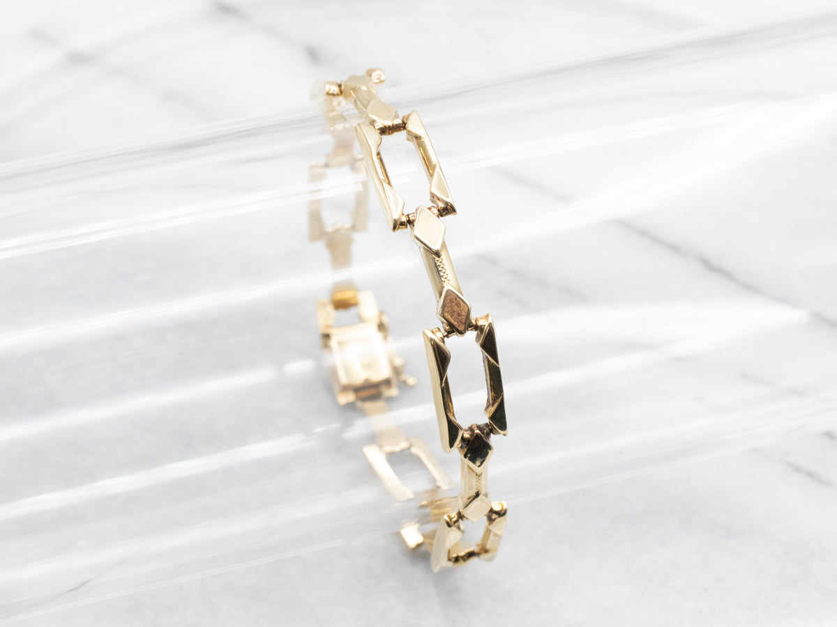 Yellow Gold Rectangle and Bar Link Bracelet
