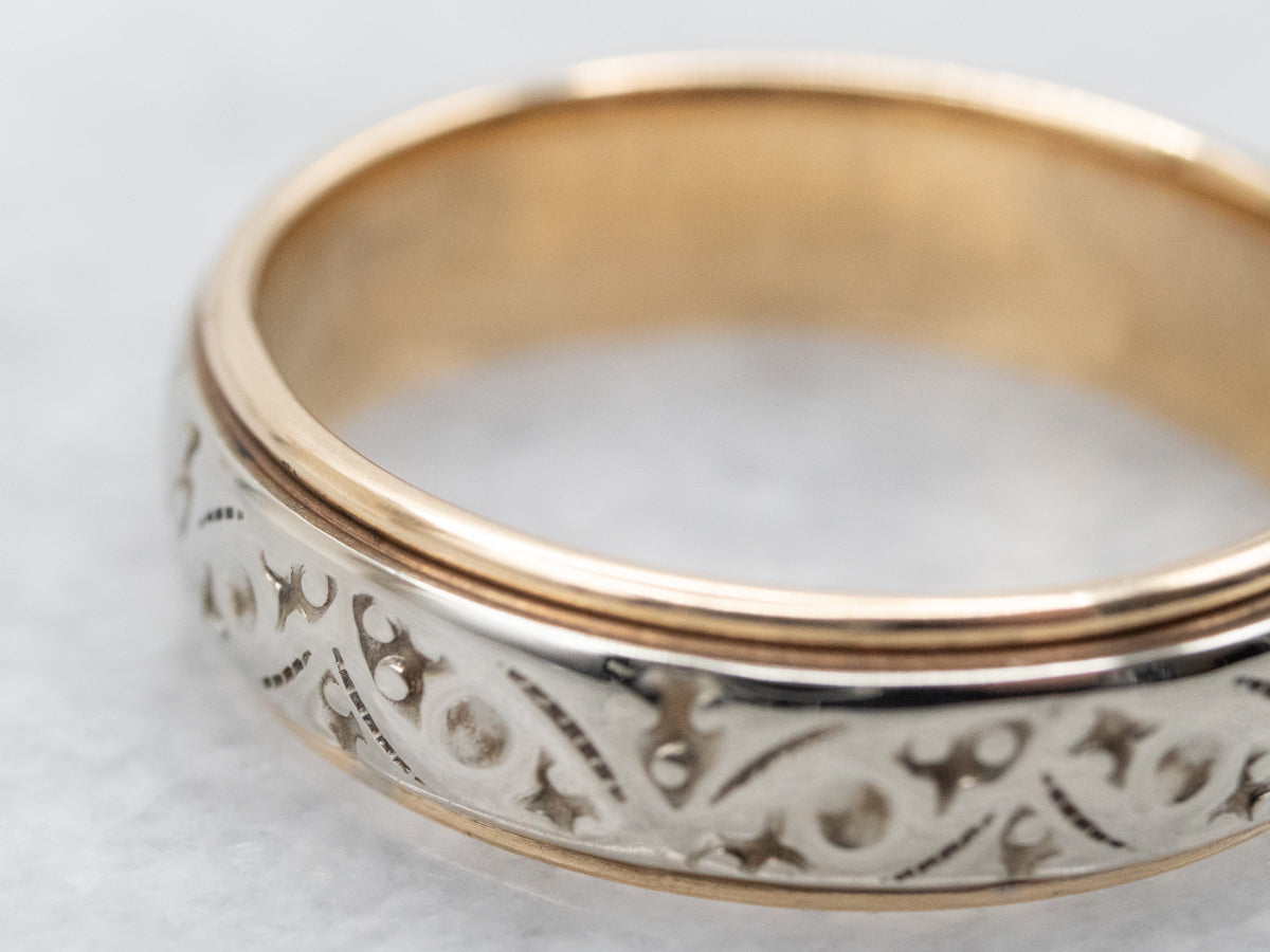 Two Tone Patterned Wedding Band