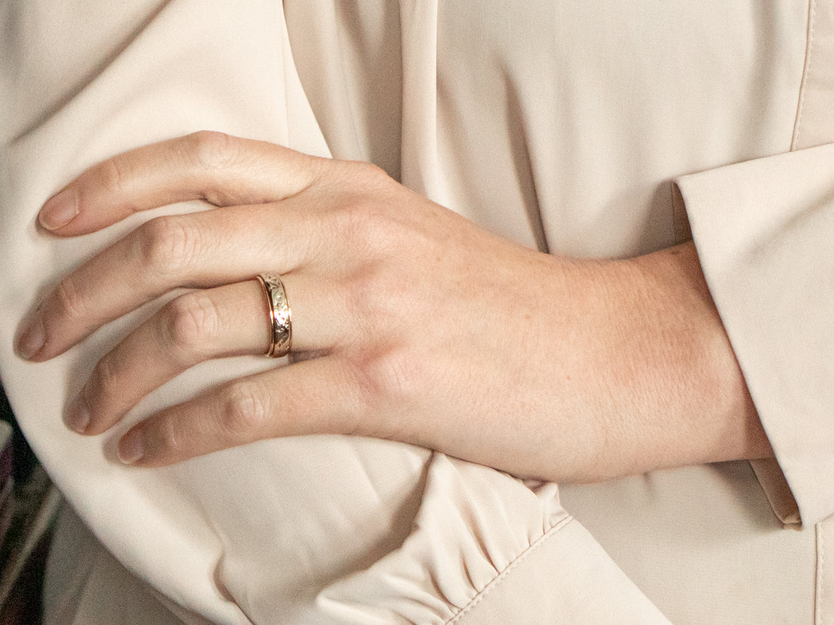 Two Tone Patterned Wedding Band