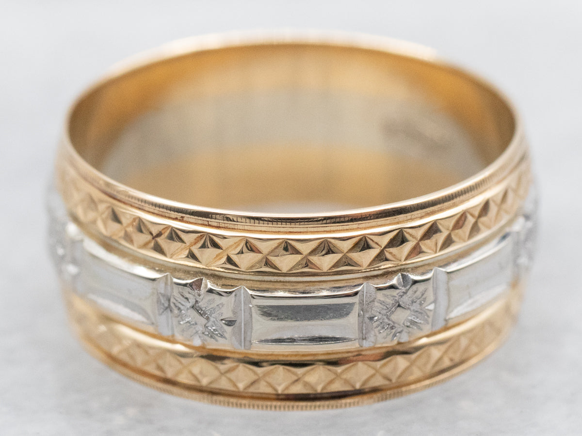 Two Tone Patterned Wedding Band