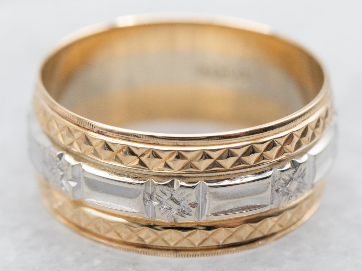 Two Tone Patterned Wedding Band