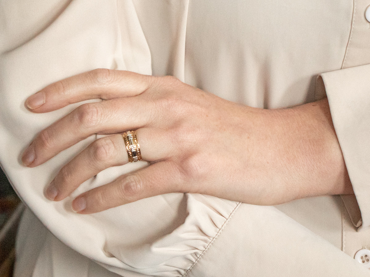 Two Tone Patterned Wedding Band