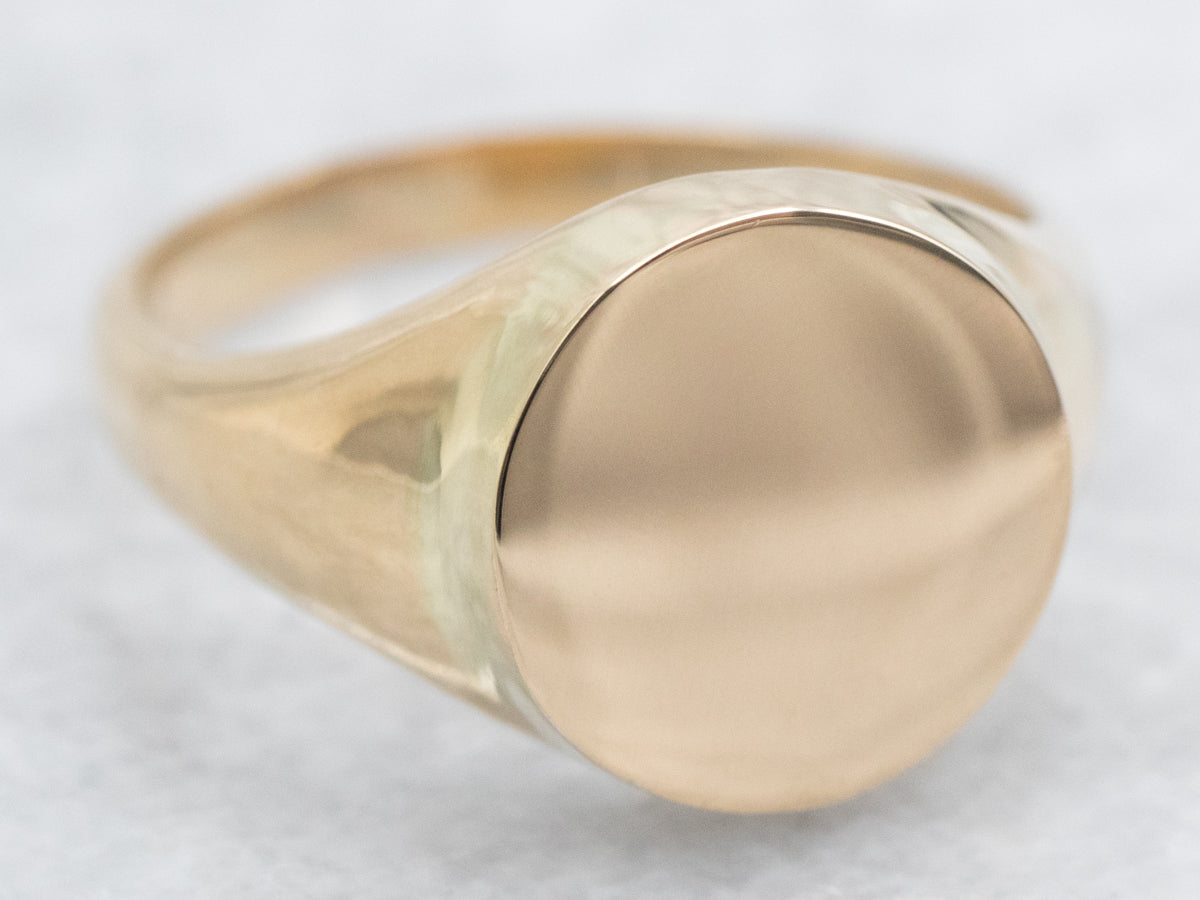 Yellow Gold Plain Signet Ring with Round Top