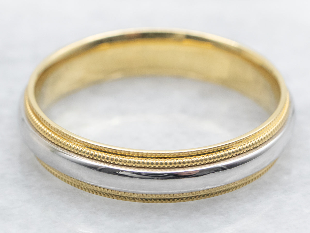 Mixed Metal Wedding Band with Milgrain Edge