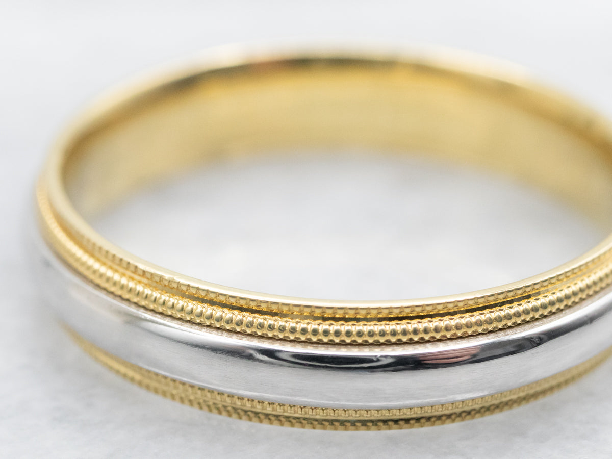 Mixed Metal Wedding Band with Milgrain Edge