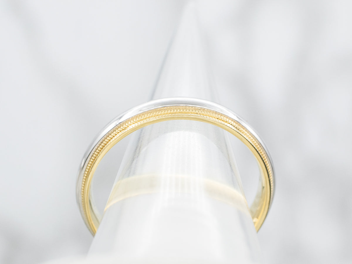 Mixed Metal Wedding Band with Milgrain Edge