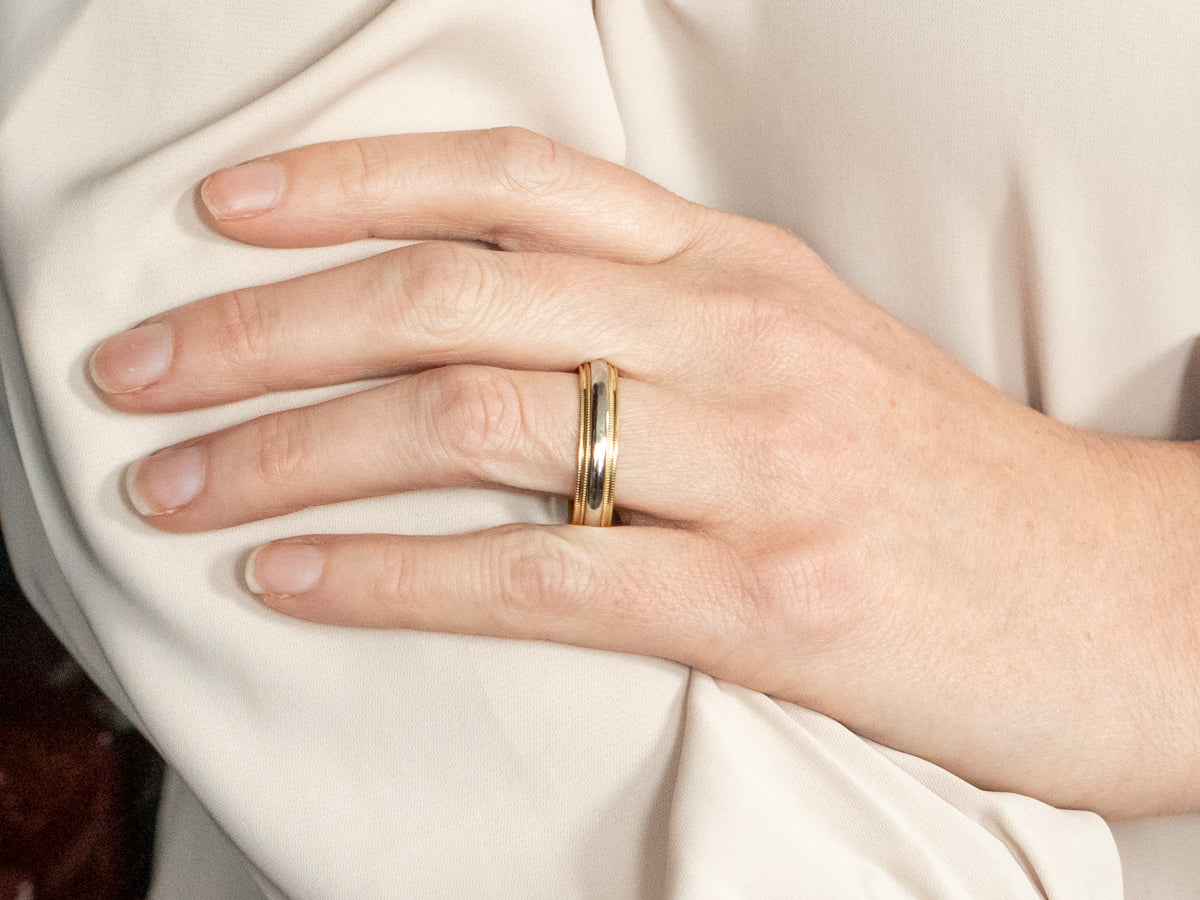 Mixed Metal Wedding Band with Milgrain Edge