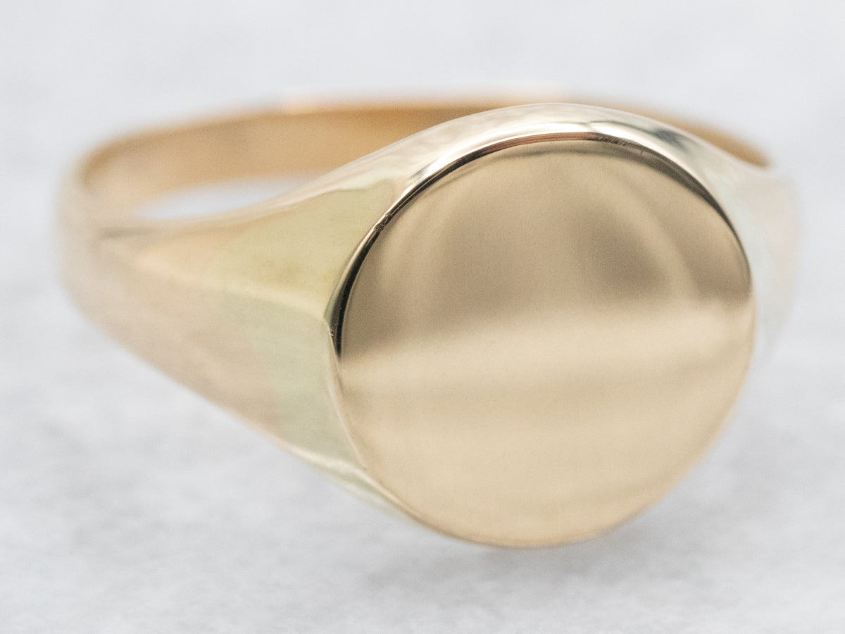 Yellow Gold Plain Signet Ring with Round Top
