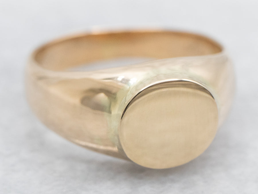 Yellow Gold Plain Signet Ring with East to West Oval Top