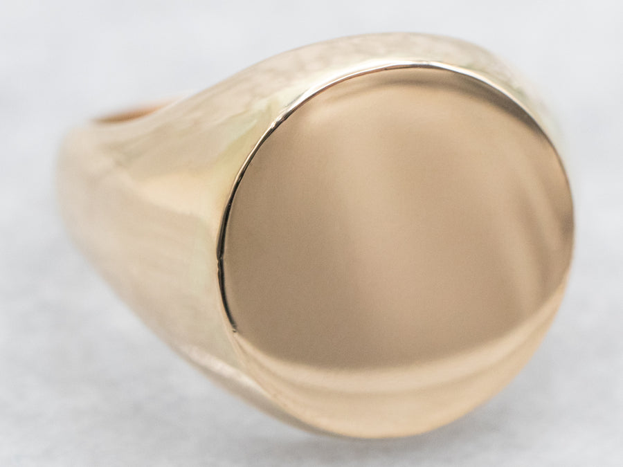Yellow Gold Plain Signet Ring with Round Top
