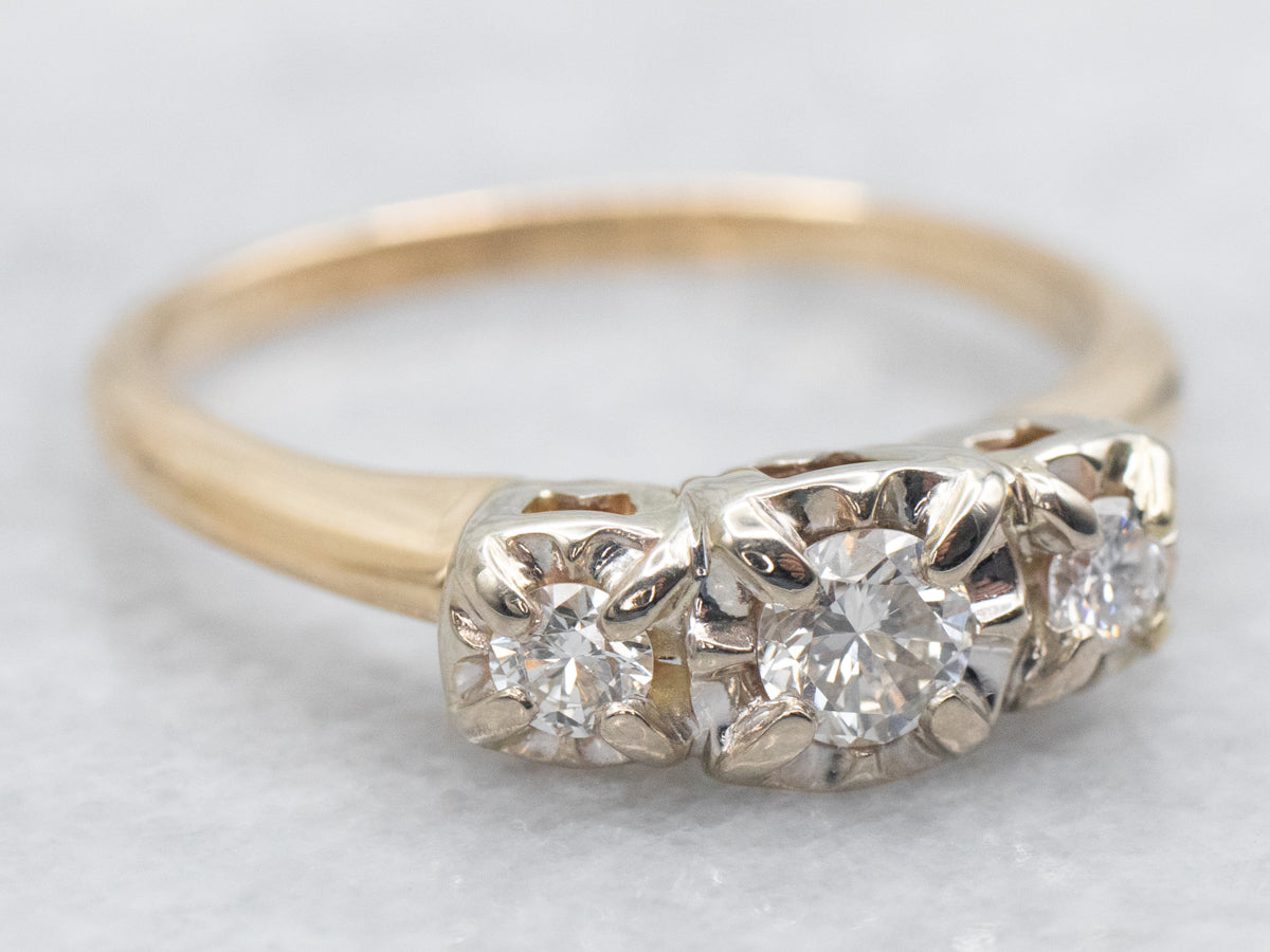 Retro Two Tone Diamond Engagement Ring